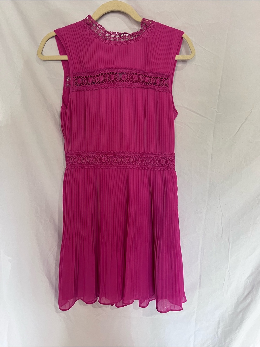 Impressions Fuchsia Pleated Sleeveless Lace Trim Dress